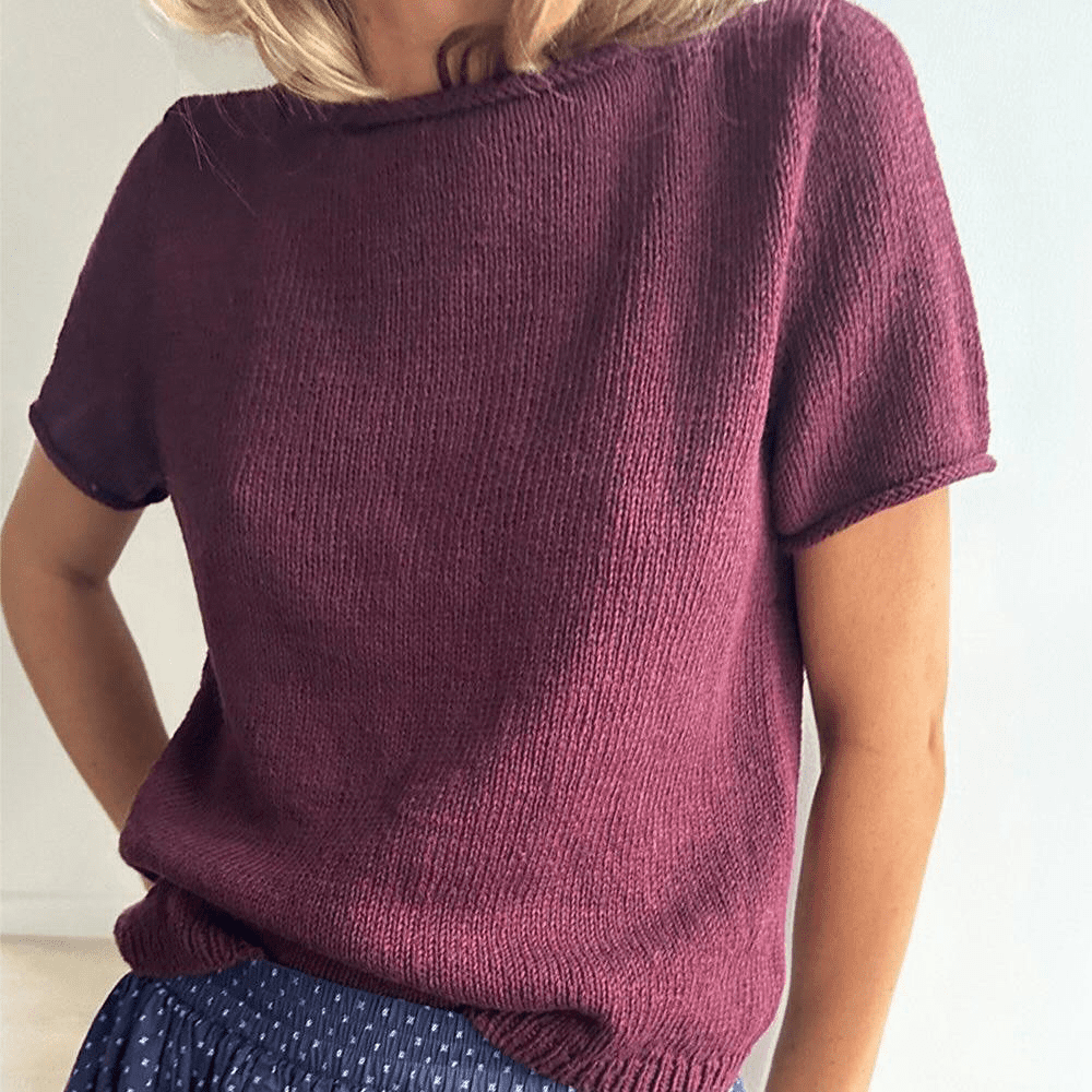 Изображение [Вяжи.ру] Простой летний топ Vega, вязанный спицами сверху (2025)