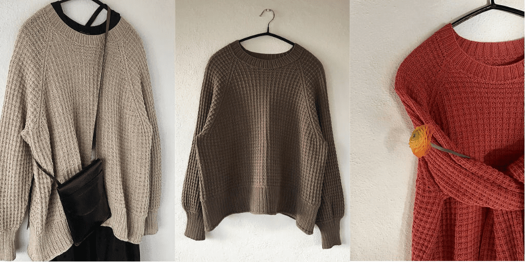 Изображение [Вяжи.ру] Свитер оверсайз вязаный спицами рельефным узором сверху Waffle blouse (2024)