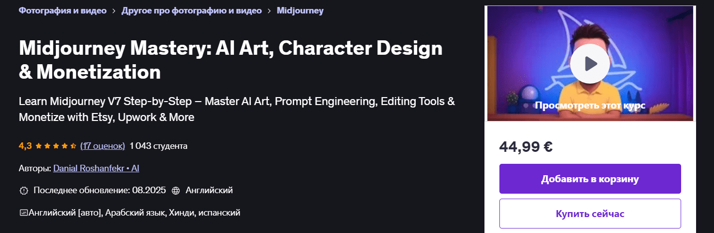 Изображение [Udemy] Danial Roshanfekr ― Midjourney Mastery: ИИ-арт, дизайн персонажей и монетизация (2025)