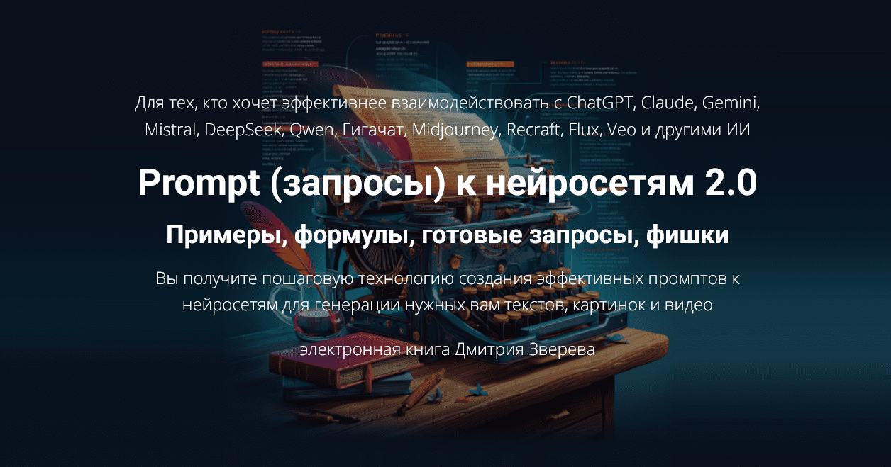 Изображение [Дмитрий Зверев] Prompt (запросы) к нейросетям 2.0 - примеры, формулы, готовые запросы, фишки (2025)